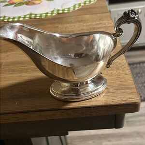 Vintage Mid-Century Silver Plated Gravy Boat with Baroque Style Handle